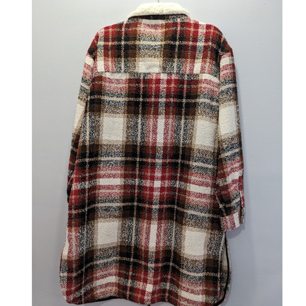 Maurices Plaid Flannel Long Shacket Jacket Pockets Sherpa Lagenlook Western L - Picture 3 of 13
